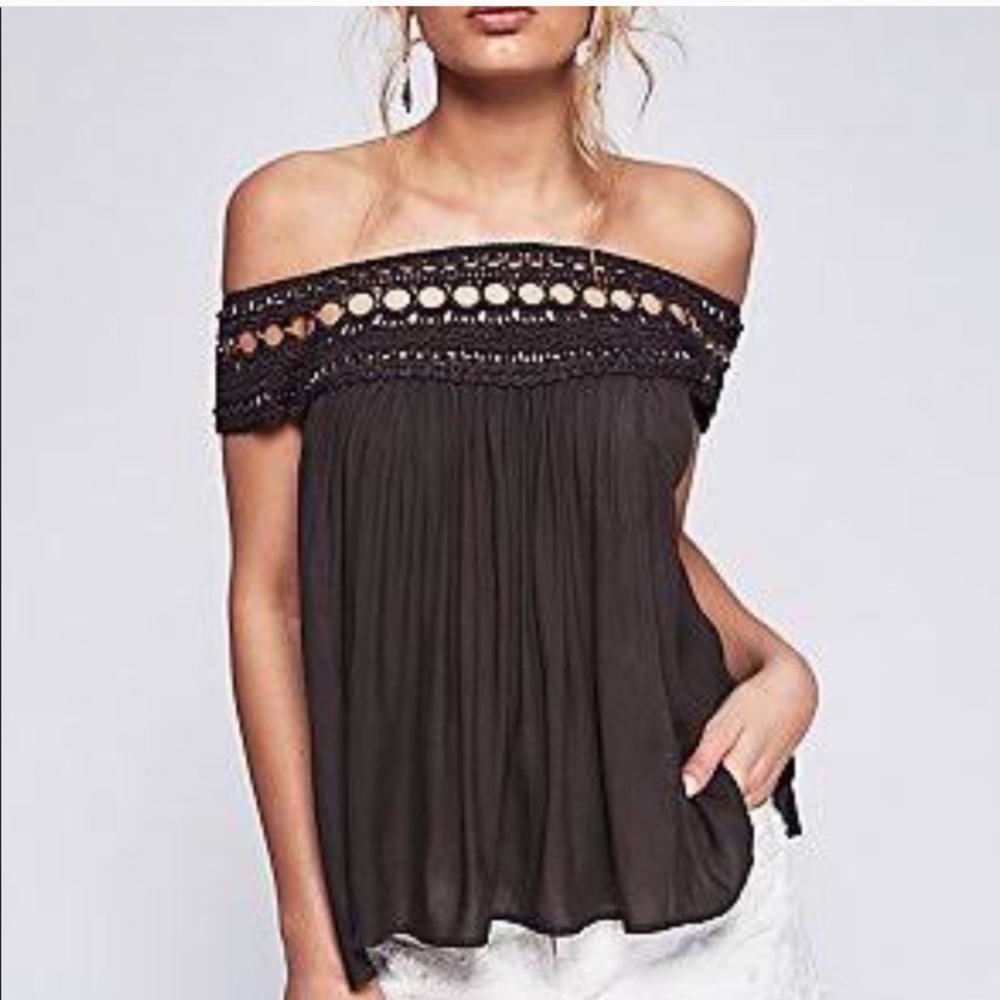 Free People Flowy Blouse Top Size Medium Gray